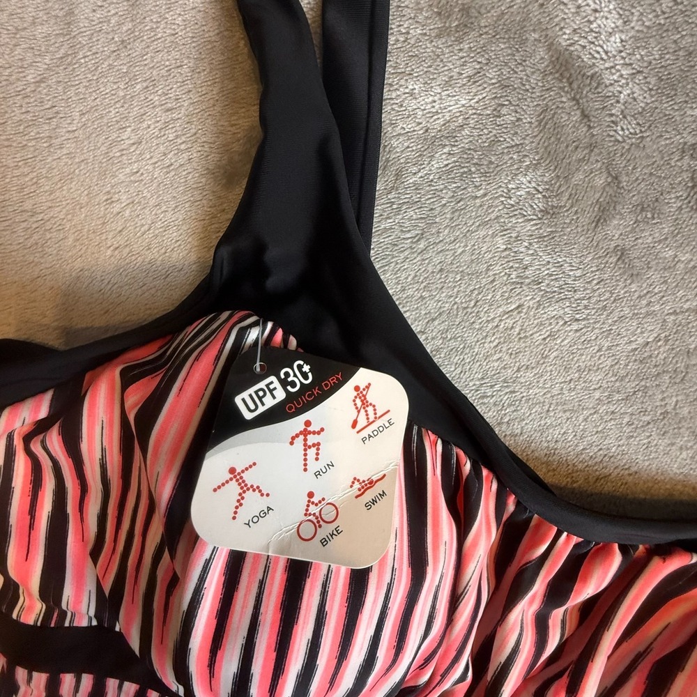 NWT ZeroXposur Starfish Tankini Top Size 16 Pink Black Striped Swim Top UPF 30+ - Picture 3 of 14